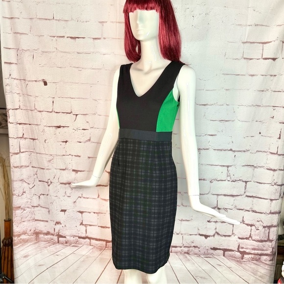 BAILEY 44 Plaid Sheath Cocktail Dress Green and Black Colorblock NWT Size Small - Picture 6 of 16